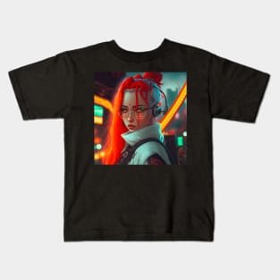 Cyberpunk Female with Red and White Hair Kids T-Shirt